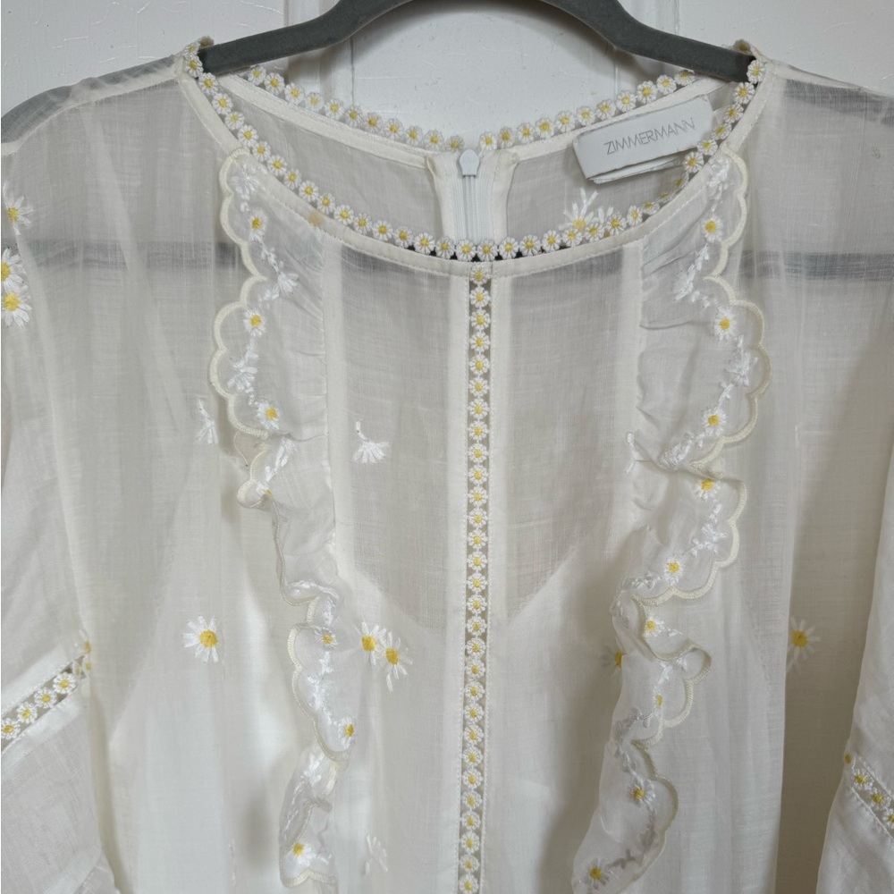 Zimmermann Acacia Tiered Embroidered Eyelet Yellow Flower Cream Midi Dress NEW - Picture 9 of 16